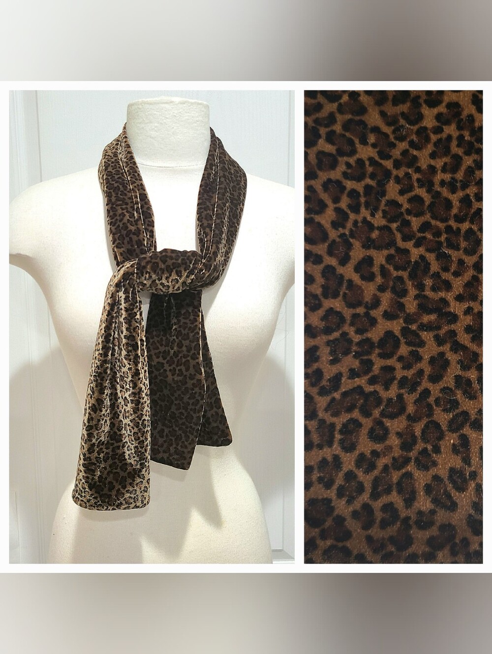 Vintage Ann Taylor Scarf Brown Velvet Leopard Print Y2K MobWife
